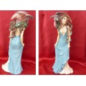 Statuette Femme Sexy  en Robe Bleue et Dragon Rouge et Vert Figurine Fantasy
