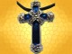 Pendentif Croix Chrétienne Ligaturée Émaillée Bleue Bijou Moyen Age
