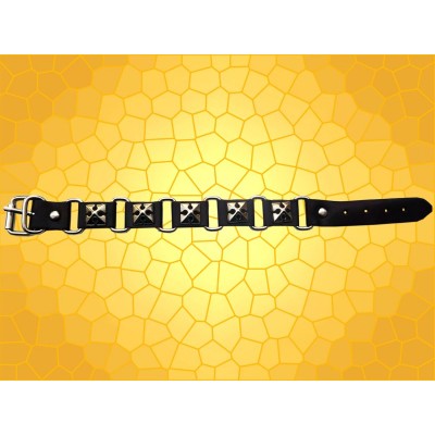 Bracelet Cuir Acier Noir Cinq Croix Pattées Bijou Médiéval Bracelets Style Moyen Age