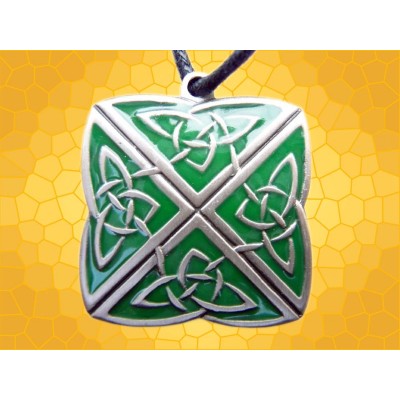 Pendentif Celtique Nœuds 4 Directions Émaillé Vert Bijou Celte Légende Celtik Jewel