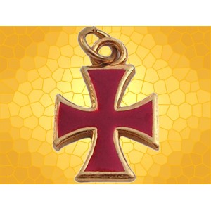 Pendentif Croix Templière Large Bijou Moyen Age Doré Émaillé Rouge