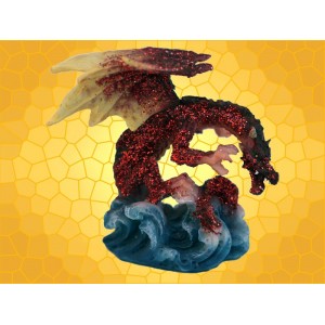 Statuette Petit Dragon Rouge Pailleté sur Vagues Dragons Couleur