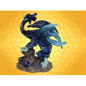 Statuette Petit Dragon Bleu Pailleté sur Rochers Dragons Couleur