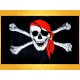 Drapeau Pirate Noir et Blanc Crâne Bandana Rouge et Tibias Drapeaux Pirates