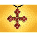 Pendentif Croix Chrétienne Blanche et Brillants Rouges Bijou Collier Médiéval