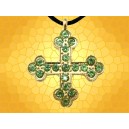 Pendentif Croix Chrétienne Dorée et Brillants Verts  Bijou Collier Médiéval