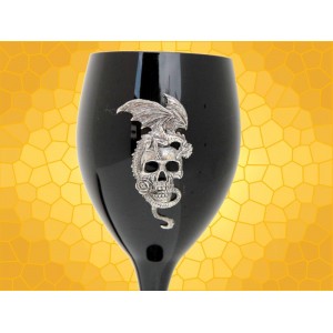 Verre à Vin Dragon sur Crâne et Fleur Calice Gothique Flûte Champagne Noire